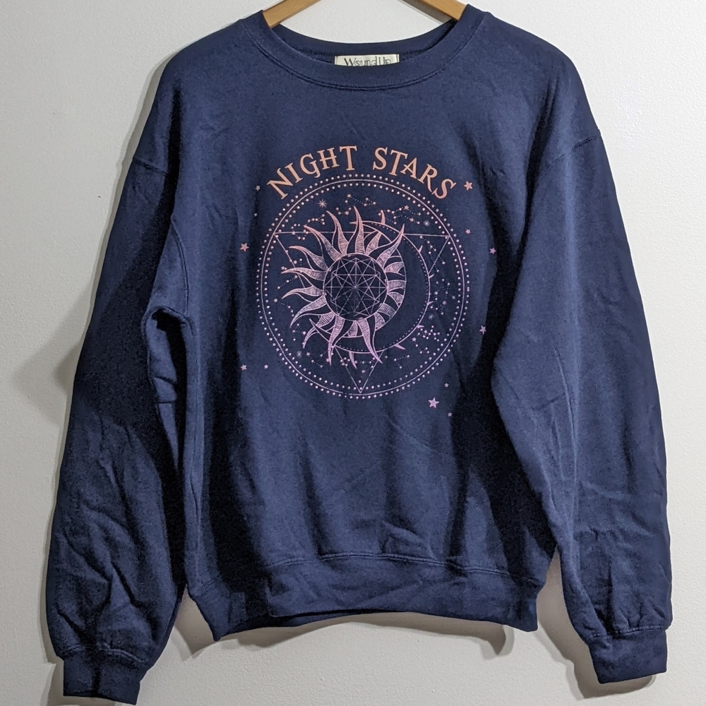 Blue Night Stars Boyfriend Oversized Sweatshirt, Size Medium, New